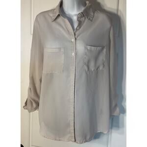 Wishful Park Bone Semi Sheer Roll Tab Sleeve Button w/ Pockets Blouse M